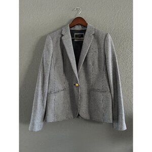 J. Crew Campbell Blazer in Navy Blue Houndstooth Wool Blend Women's 12 F4304